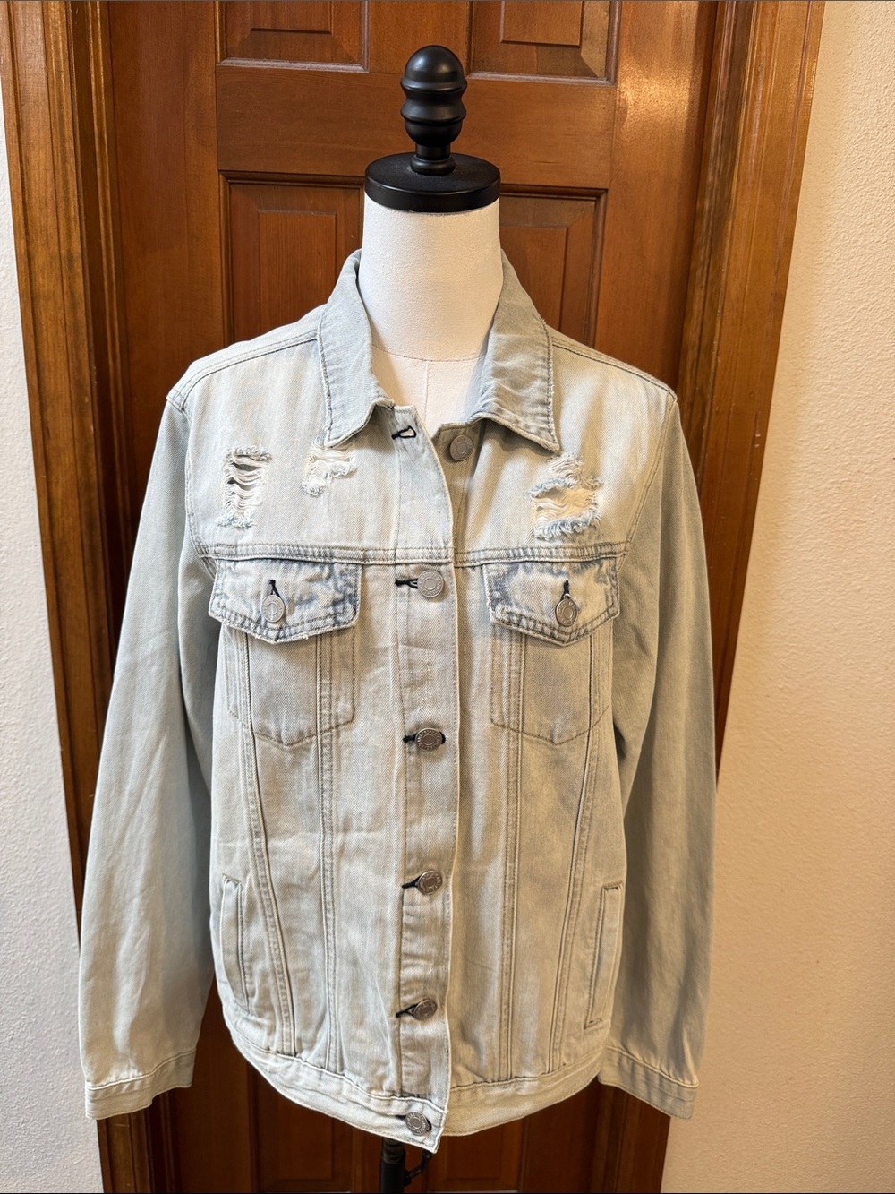 Risen Light Wash Distressed Denim Jacket - Women Size S